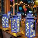 12 Pcs Graduation Table Centerpieces Boxes Class of 2026, Blue Graduation Paper Lanterns Boxes with String Lights Hollow Out for Congrats Grad School College Table Decorations Grad Party Photo Props