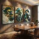 3pcs Green And Gold Landscape Canvas Wall Art Abstract Scape Pine Trees Wall Decor Pictures Modern 3d Visual Effects Posters Prints for Living Room Bedroom Office Home Decoration Prepare To Hang