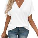 T Shirts Short Sleeve V Neck Tees Womens Tops Beach Vacation Fashion Clothes 2026 Casual Summer Spring Fall Outfits L