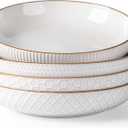 GBHOME 9.5'' Large Pasta Bowls, 42 Ounce Stoneware Salad Bowls for Kitchen, Ceramic Serving Bowls With Textured Pattern for Pasta,Fruit, Stews,Noodle, House-warming Gift,Set of 4-Off White