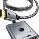 HDMI Switch 2 in 1 Out 4K@60Hz, WARRKY[with 3.3ft Fixed Braided HDMI Cable, Aluminum Case, 2K@144Hz, HDCP 2.2] Bidirectional 2x1 Switcher Splitter Compatible for PS5/4, Xbox, Roku, FireStick, Switch (Grey)
