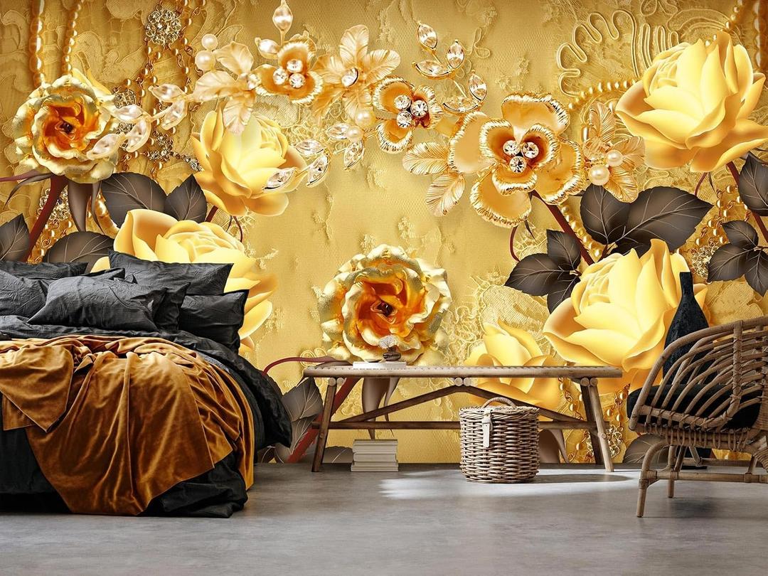 Golden Rose Wall Mural Wallpaper for Bedroom 173" x 120"(W x H)