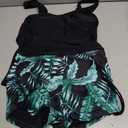 Girls Tankini Swimsuit 2 Piece Bathing Suits for Girls Square Collar Swim Tank Top and Drawstring Bottoms for 15-16Y, Black+Green