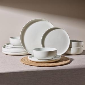 Famiware Milkyway Plates and Bowls Set, 12 Pieces Dinnerware Sets, Dishes Set for 4, White