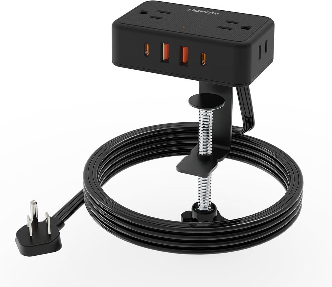 Desk Clamp Power Strip, Desktop Mount Charging Station with 4 Outlets 4 USB Ports (2 USB C), 10Ft Under Desk Power Strip, Fits 2.75" Tabletop Edge, Extension Cord for Home Office, Black