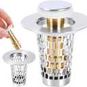 3 x Bathroom Sink Drain Stoppers with Hair Catcher for 1.15-1.3 in,Universal Pop Up Filter Stainless Steel Sink Drain Stopper Anteecana
