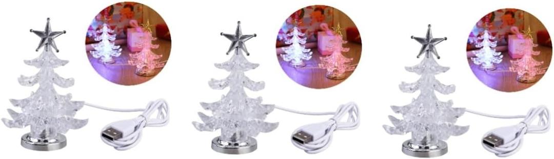 Angoily 3pcs Led Night Light Christmas Tree Acrylic Desk Tree Lamp RGB Home Decorative Night Lamp for Boys and Girls Bedroom Office
