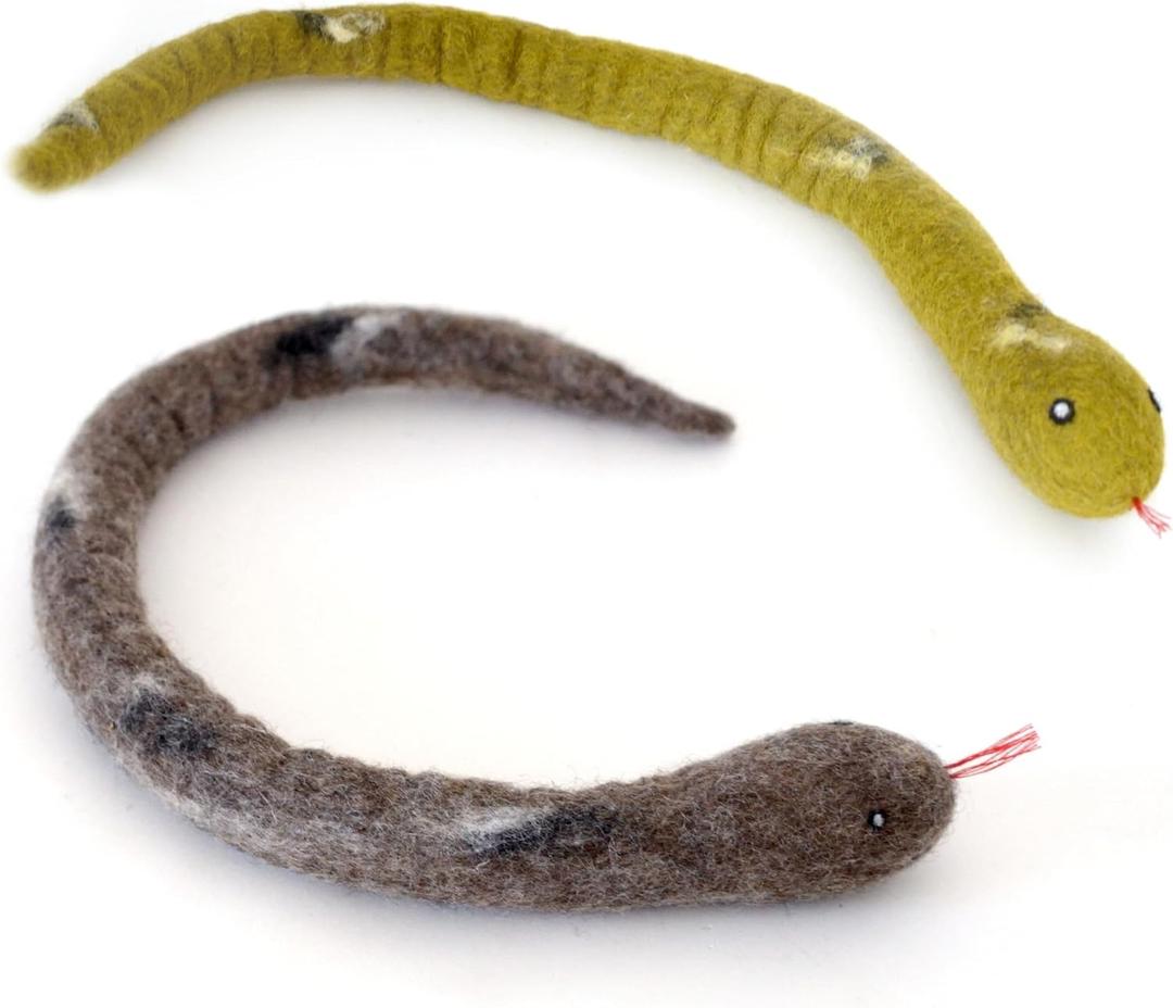 Glaciart One Felt Cat Snake Toy  Soft Fuzzy Enrichment 100% Natural Wool - Interactive Catnip Play Cat Toy Set - Safe for Pets, Non-AZO Colored Dyes - 18 Long Glaciart One Felt Cat Snake Toy  Soft Fuzzy Enrichment 100% Natural Wool - Interactive Catnip Play Cat Toy Set - Safe for Pets, Non-AZO Colored Dyes - 18 Long