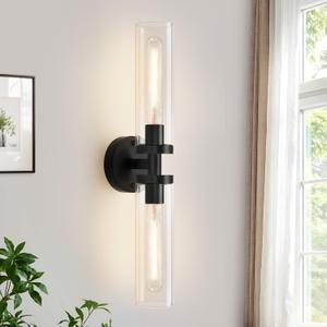 Matte Black Wall Sconces, Bathroom Sconces Wall Lighting with Clear Glass, Modern Sconces Wall Light fixtures for Bathroom Mirror Living Room Hallway Bedroom (22inch - 1PC)