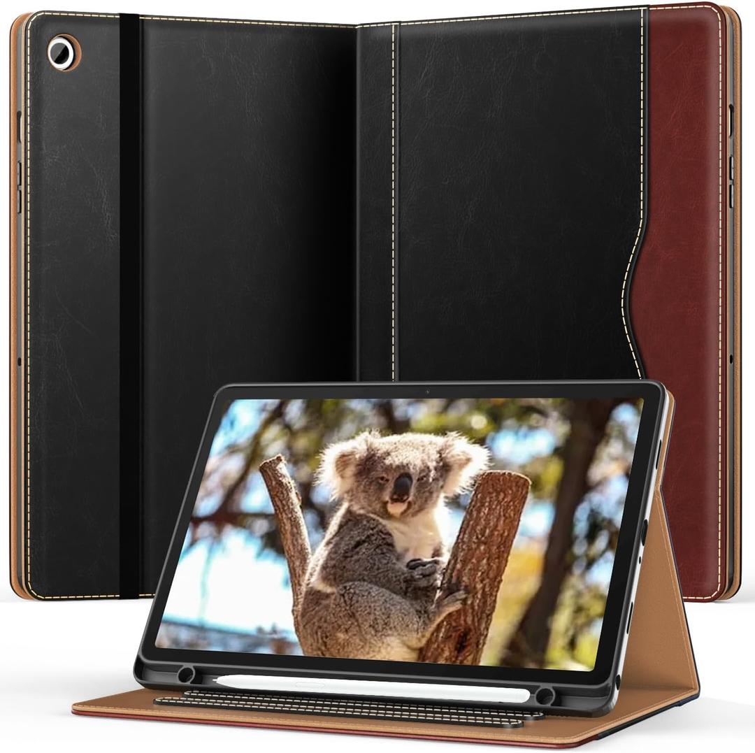 OKP Case for Samsug Galaxy Tab A9+ Plus 11 inch 2024(SM-X210/X216/X218), PU Leather Folio Cover with Multi-Angle Stand//Pen Holder, Auto Wake/Sleep Case for Galaxy A9+ 11" Tablet (Black+Brown) (for Galaxy Tab A9+ Tablet 11", Brown+Black)