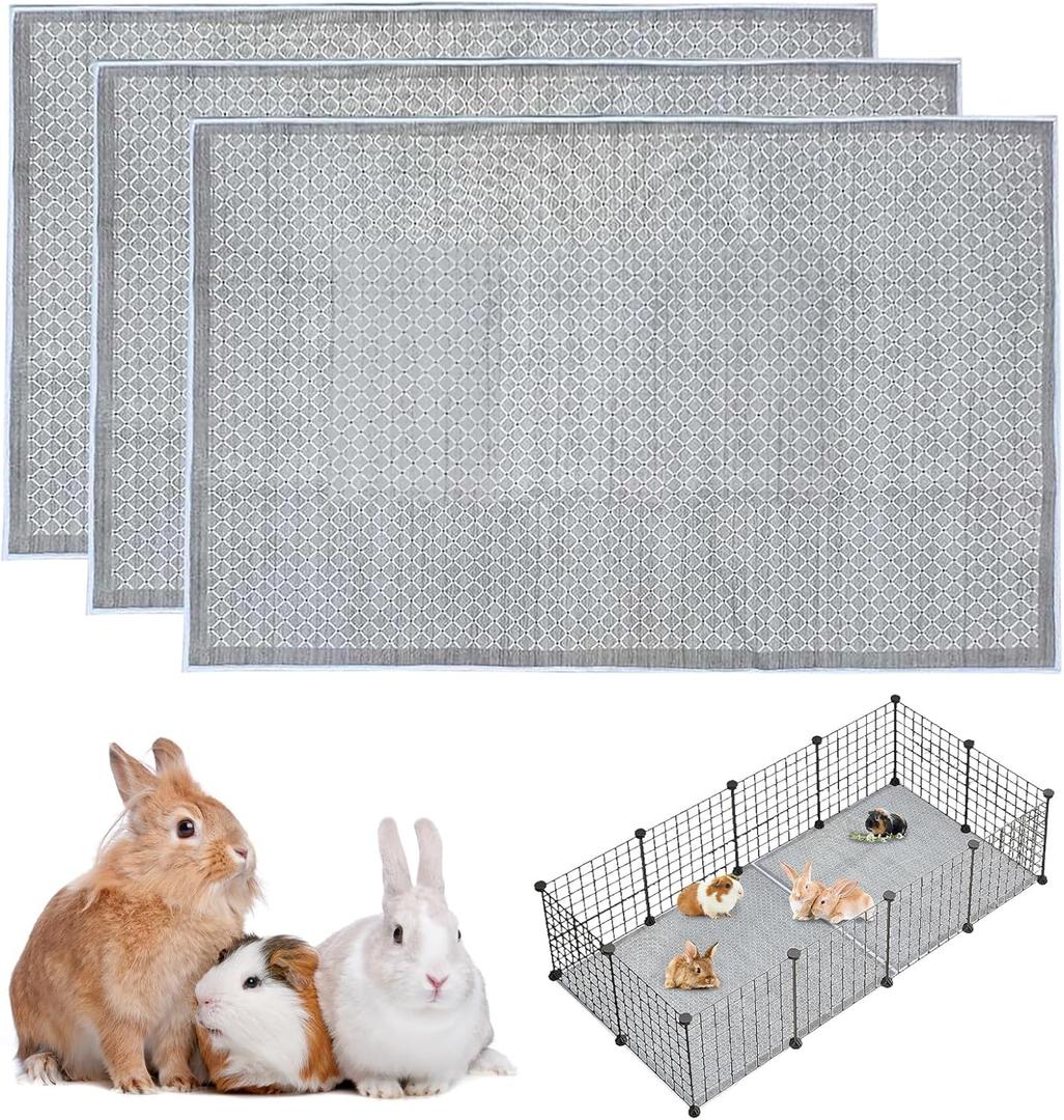 kathson 3 Pcs Rabbit Cage Liners Washable 31"x47" Reusable Guinea Pig Cage Liner Soft Bunny Floor Mat Non-Slip Rabbit Rug Super Absorbent Bunny Carpet for Hamsters Ferrets All Small Animals
