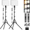 2-Pack LED Video Lighting Kit, Anautin 15W/1700Lux Photography Lighting with Tripod Stand, 2500-8500K Dimmable Streaming Light for Video Recording, Gaming, Podcast, Barber, Salon, TikTok, YouTube
