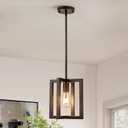 Small Modern Farmhouse Black Pendant Lights Kitchen Island, Adjustable Hanging Metal Industrial Chandelier Ceiling Light Fixture for Hallway Entryway Bedroom Dining Room