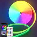 16.4FT DC24V RGB LED Neon Rope Lights with Remote/APP Control, Waterproof, Flexible, Multicolor, Modern Style for Bedroom, Room, Outdoors, Christmas Decor