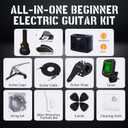 AODSK Electric Guitar with Amp Beginner Kit 39 Inch Solid Body Full Size,All Accessories,Digital Tuner,Six Strings,Four Picks,Tremolo Bar,Strap,Gig Bag,Starter kit (White-HSS)