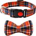 Dog Bow Tie, TAGATMI Plaid Bow Tie Dog Collar Unique Lock Buckle Soft Comfortable, Adjustable Comfy Bowtie for Small Medium Large Dogs Cats Pets Durable Cotton Best Gift Bowtie Detachable Orange