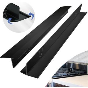 Stove Gap Covers Stainless Steel 2 Packs, 13.8~27.6 Inch Adjustable Heat Resistant Not Sharp Gap Filler, Easy to Clear Stove Counter Gap Cover Suitable for Even Surface (Black)