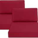 Outdoor Chair Cushions for Patio Furniture with Waterproof Detachable Cover, Deep Seat Couch Cushion Replacement and Backrest Pillow Set for Sectional Sofa, 25.6 x 25.6 Inch, Red, Set of 2