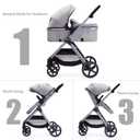 Lortsybab 2 in 1 Baby Stroller, Newborn Infant Toddler Convertible Pram Stroller for 0-36 Months Old Babies (Grey)