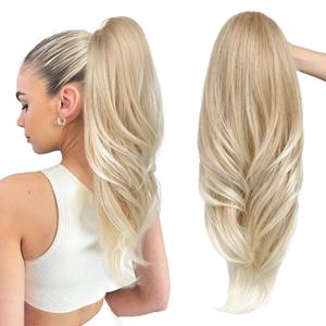 SEIKEA Versatile Drawstring Ponytail Extension, 26" Long Wavy Multi Layered Clip in Ponytail Hair Extensions Stand Up High Fake Pony Tail Soft Natural Synthetic Hairpiece Dark Blonde to Light Blonde