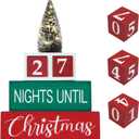 Christmas Countdown Blocks LED Lighted Christmas Tree Advent Calendar with Timer 99 Days Until Christmas Countdown Calendar Wooden Farmhouse Rustic Sign Xmas Party Holiday Decorations for Home