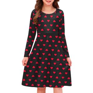 Girl's St Patrick's Day Clover Print Irish Shamrock Long Sleeve A-line Midi Dress (12 Years)