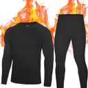 Roadbox Thermal Underwear for Men: Fleece Lined Long Johns Base Layer Ski Thermals Top and Bottom Set (XX-Large, Soft Black)