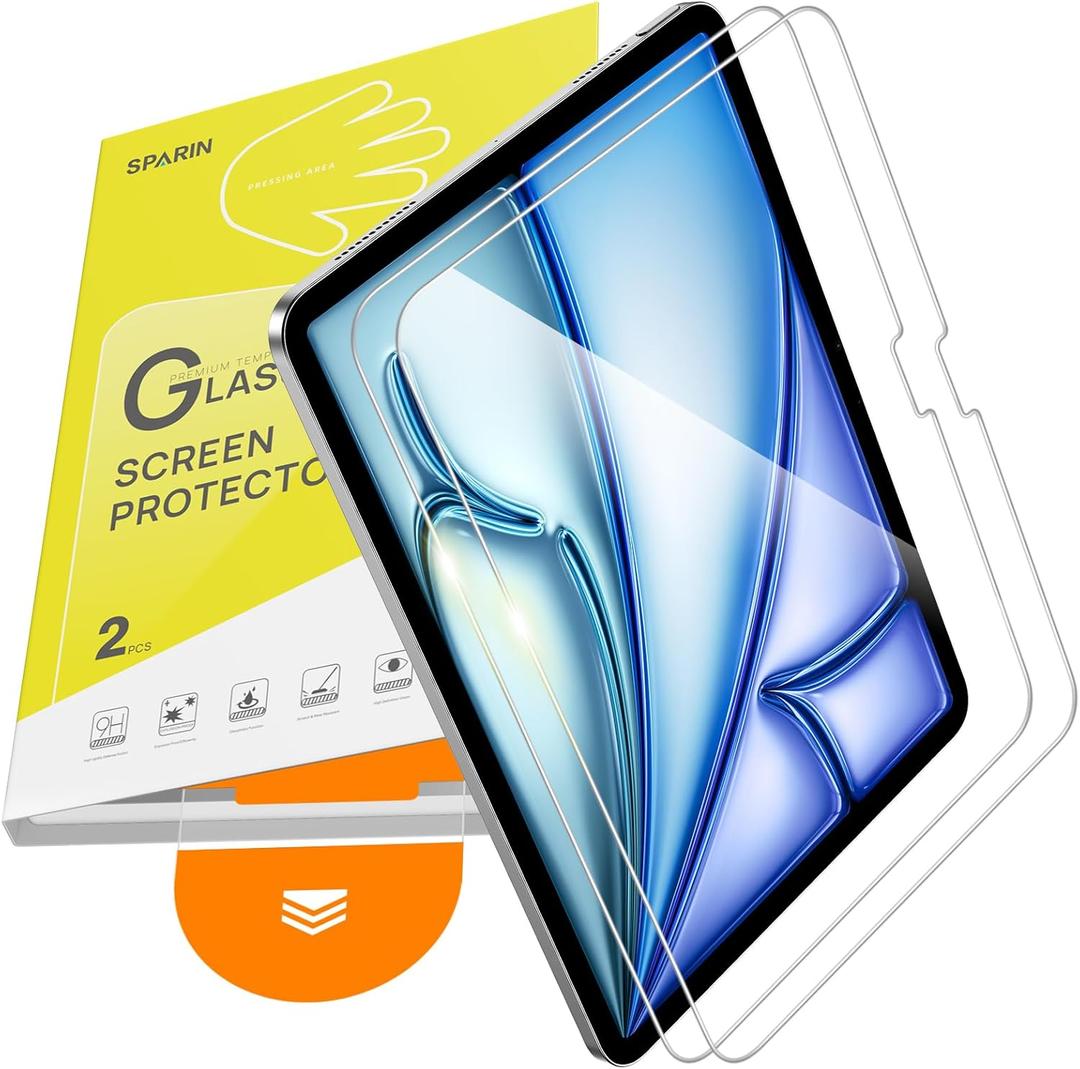 SPARIN 2 Pack Screen Protector for iPad Air 11 Inch M4/M3/M2 (8th/7th /6th Generation, 2026/2025/2024), 9H Tempered Glass Film with Easy Installation Tray, Apple Pencil Pro Compatible, Case Friendly