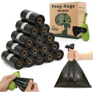 Dog Poop Bags Rolls Refill: TVOOD 280 Count Unscented Doggie Poop Bags with Dispenser Leak Proof and Thick Poo Bag for Pet Waste (Black)