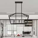 XILICON Dining Room Light Fixtures Over Table, 3-Light Black Farmhouse Chandelier Light Fixture Black Industrial Linear Pendant Lights Kitchen Island Candle Lantern Chandelier