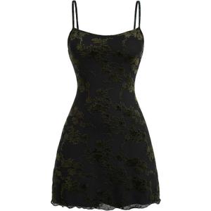 Milumia Women‘s Summer Mini Dress 90s Boho A Line Mesh Short Dresses (Black, M)