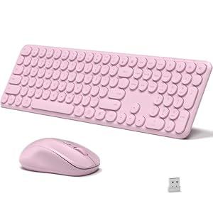 Wireless Keyboard and Mouse Combo, 110 Round Quiet Keys, Adjustable Optical Mouse, Share 1xUSB Receiver, Power Switch, for Windows Mac(Blue)