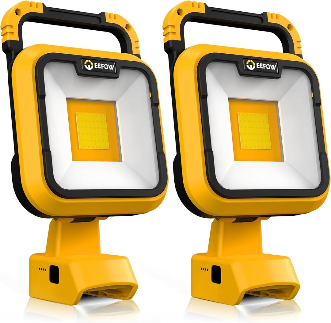 Work Light for Dewalt 20V Max: Cordless 2 COB 64W 6400Lumen Bright - Battery Powered USB Rechargeable Portable Flood LED Worklight for Outdoor Construction Camping,No Battery(2 PCS)