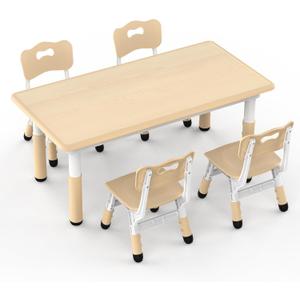 HLPB Kids Table and 4 Chairs Set, Adjustable Height, Graffiti Desktop, Non-Slip Legs, 47.2''L x 23.6''W Toddler Multi-Activity Table for Ages 2-8, Max 300lbs, for Daycare, Classroom, Home