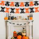6PCS Felt Halloween Banner with Skull Evilface Skeleton Spiderweb Pumpkin Triangular Indoor Outdoor Hanging Banner DIY Happy Halloween Decor Orange and Black Decor for Wall Mantle Classroom