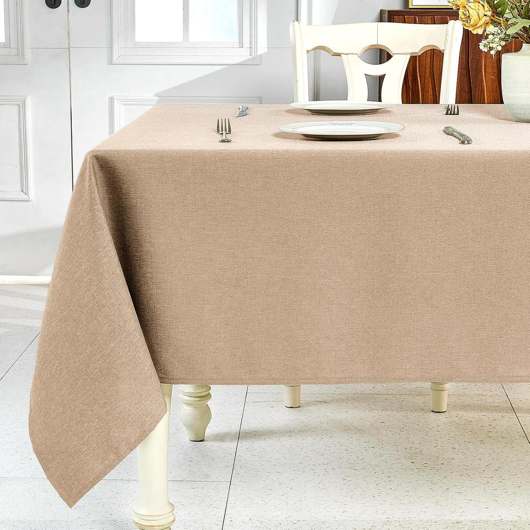 IVAPUPU Textured Linen Table Cloth for Rectangle Tables - Khaki Tablecloths Rectangular Waterproof Wrinkle Free Wipeable Dining Table Cover for Spring Wedding Birthday Kitchen Decor, 52 x 70 Inch