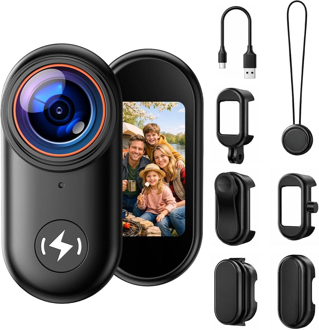 4K Mini Body Camera with 64GB Card, Thumb Action Camera Magnetic Mount 1.47" Screen, Wearable POV Camera for TikTok YouTube Vlogging Motorcycle Security
