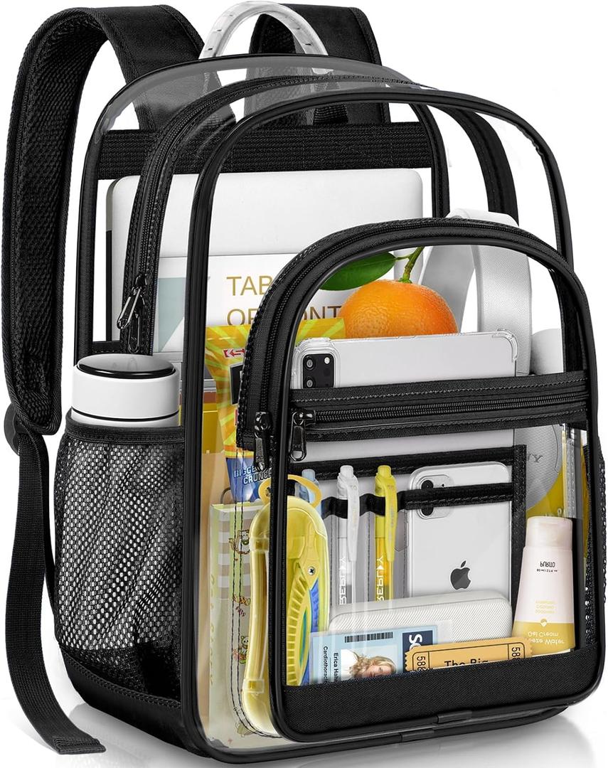 Clear Backpack for School - 17 inch Heavy Duty Transparent Bookbag for Boys and Girls, See Through Backpacks for Kids Elementary High School Students, Work