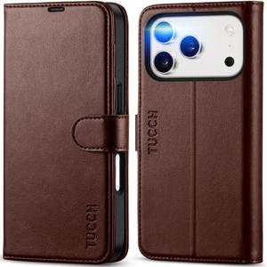 TUCCH Wallet Case for iPhone 17 Pro (6.3-Inch) 2025, 4 Card Holders, RFID Blocking, Stand, Shockproof TPU Shell, PU Leather, Magnetic Closure, Protective Flip Folio Cover, Chocolate Brown