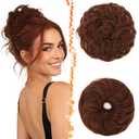 BARSDAR 2 PCS Auburn Messy Bun Hair Piece - Elastic Copper Messy Hair Bun Scrunchie for Women - Natural Looking Thick Soft Synthetic Large Fluffy Updo Hairpieces Chignon Scrunchie Extensions Daily