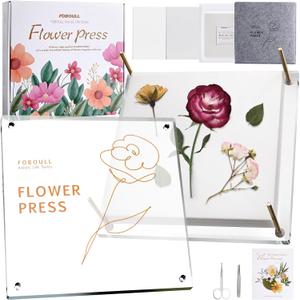 Foboull Flower Press, 10" x 10" Acrylic Flower Pressing Kit with Storage Bag and Detailed Instructions, Gift Flower Pressing Kit for Adults, DIY Pressed Flower and Plant Preservation Foboull Flower Press, 10" x 10" Acrylic Flower Pressing Kit with Storage Bag and Detailed Instructions, Gift Flower Pressing Kit for Adults, DIY Pressed Flower and Plant Preservation