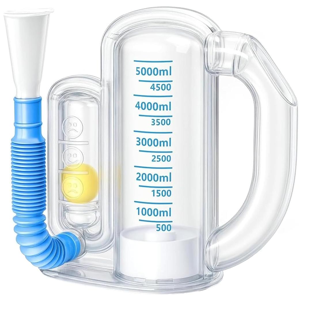 Incentive Spirometer-Incentive Spirometer Adult Breathing Exercise Device for Lungs, Deep Breathing Trainer for Children and Adults, 5000ml Capacity Measurement with Flow Indicator-7×7×3.1 in