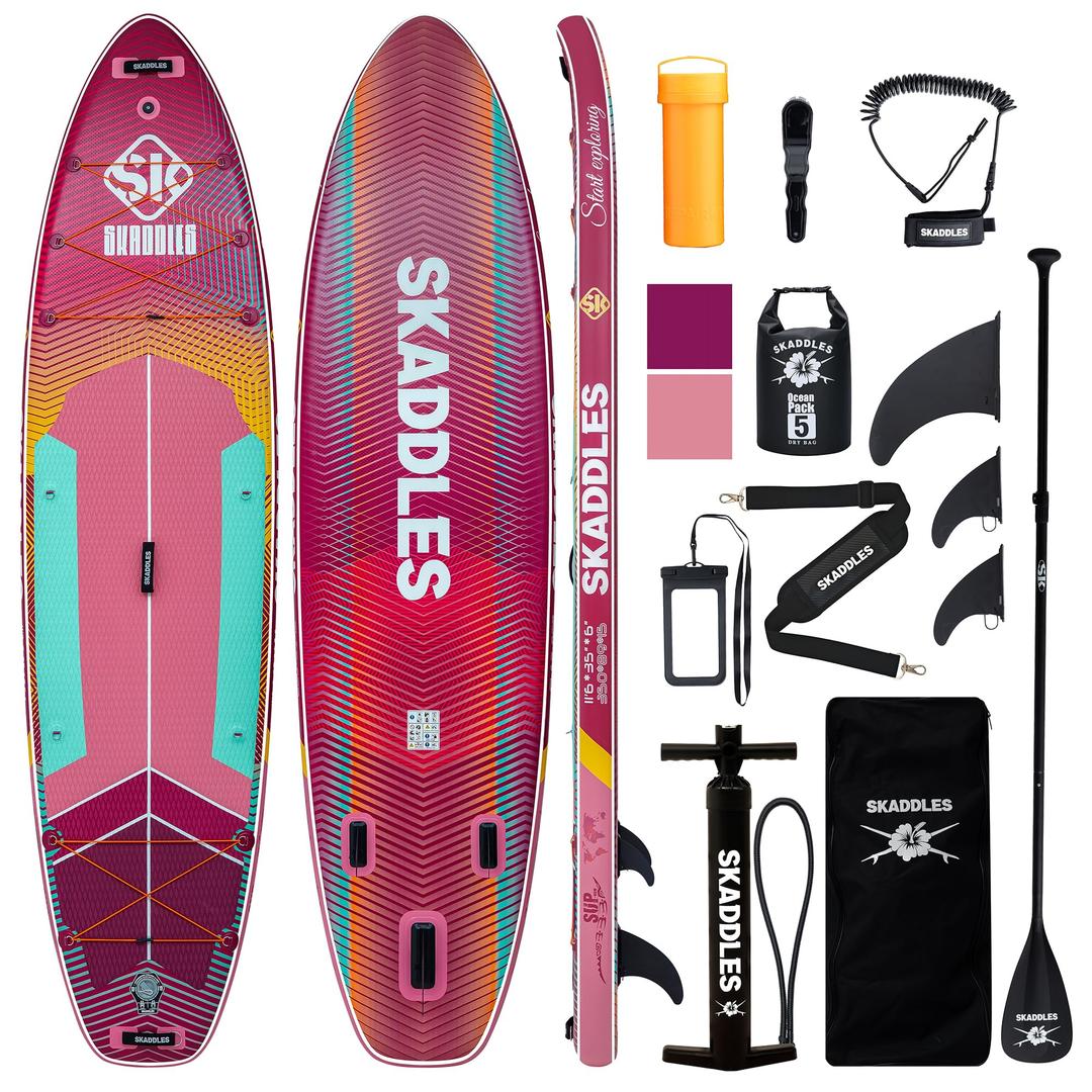 SKADDLES 11’6 × 35" Inflatable SUP–Super Wide, Stable Stand Up Paddle Board for Adults, Youth, Family & Pets, High Weight Capacity, Non-Slip EVA Deck, Premium Accessories