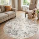 6ft Round Area Rug Living Room Rugs - 6x6 Washable Neutral Modern Abstract Soft Thin Rug Indoor Floor No Slip Rug Carpet for Bedroom Under Dining Table Home Office Decor - Brown Grey