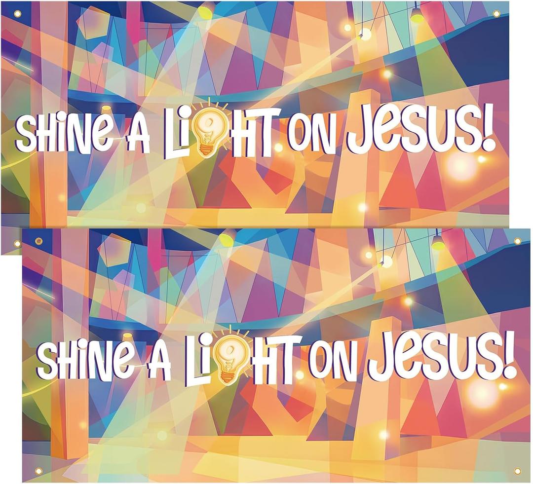 Tingjoo 2 Pcs 12x6 ft Vbs 2026 Bright Jesus Backdrop Bright Jesus Backdrop Design for Vbs with Grommets and Ropes for Church Events Decorations Bible Party, Stage & Photography