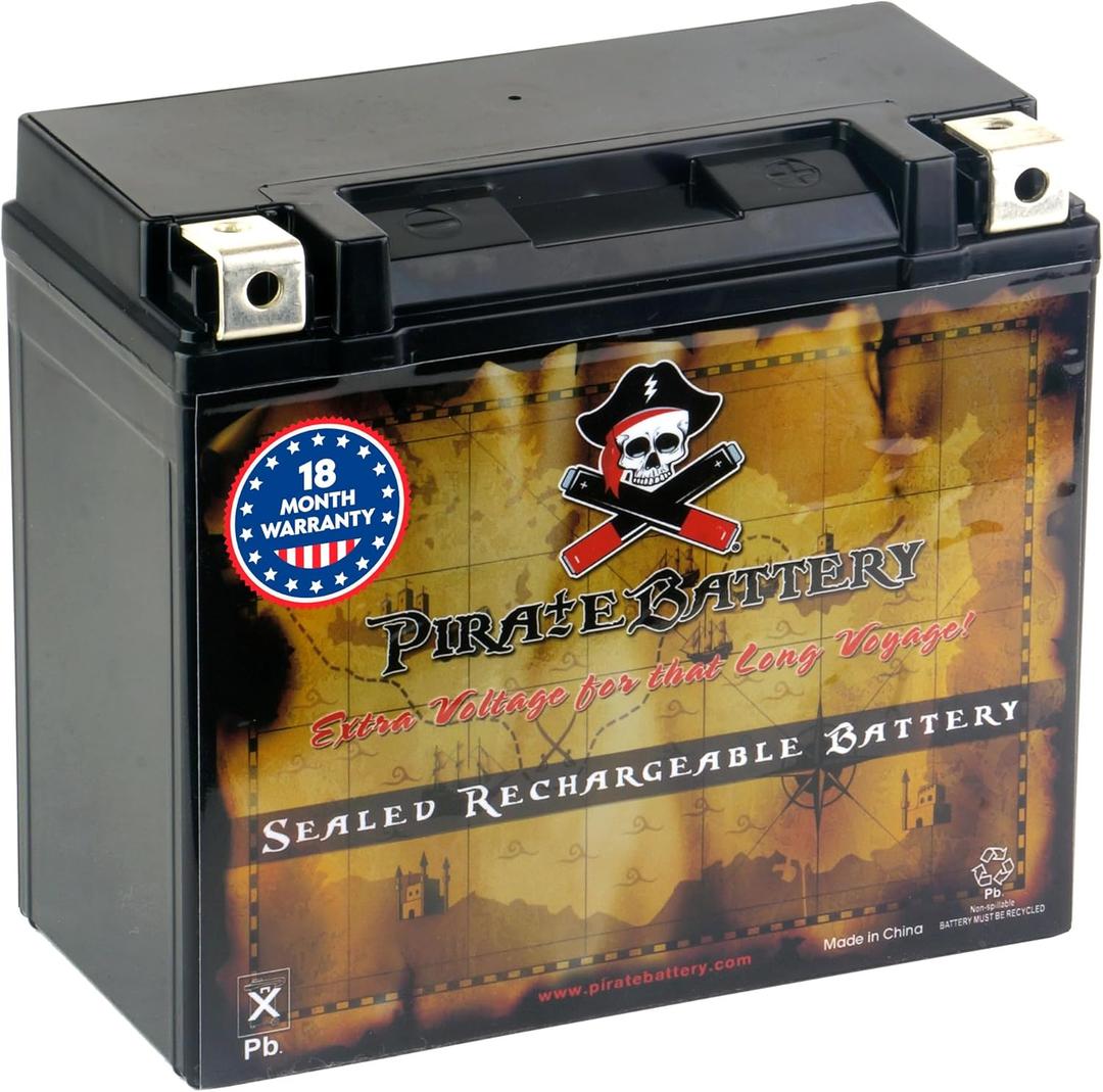 Pirate Battery YTX20HL-BS 310 CCA Maintenance-Free 12V 19Ah Battery Replacement for ATV, Harley Davidson Motorcycle, Jet Skis, Scooter, UTV, and More - Nut and Bolt (T3) Terminal