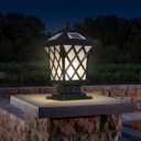 LED Solar Post Cap Lamp, Outdoor Dimmable Pillar Lights IP65 Waterproof Black Post Light Aluminum Outdoor Column Light, Pillar Pedestal Lantern for Garden Fence