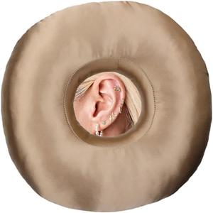 BNRendles Satin Ear Piercing Pillow for Side Sleepers - Silky Pillow with Ear Hole Support - Head Pain Relief - Pressure Sore Cushion Guard - Taupe