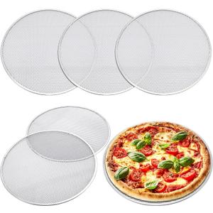 Nuogo 5 Pcs 16 Inch Pizza Pan with Holes Aluminum Mesh pizza Screen Seamless Round Tray for Oven Nonstick Baking Sheet for Kitchen Bakery Restaurant BBQ Party Cookware Supplies