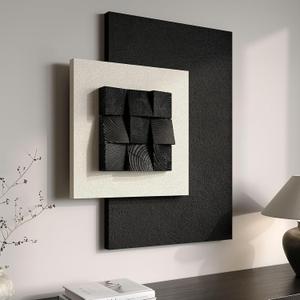 Large 3D Wood Textured Wall Art Decor, Black and White Modern Abstract Wooden Paintings Artwork for Walls, Minimalist Wall Decor for Living Room Hallway Dining Room Bedroom, Total Size 30x36 Inch